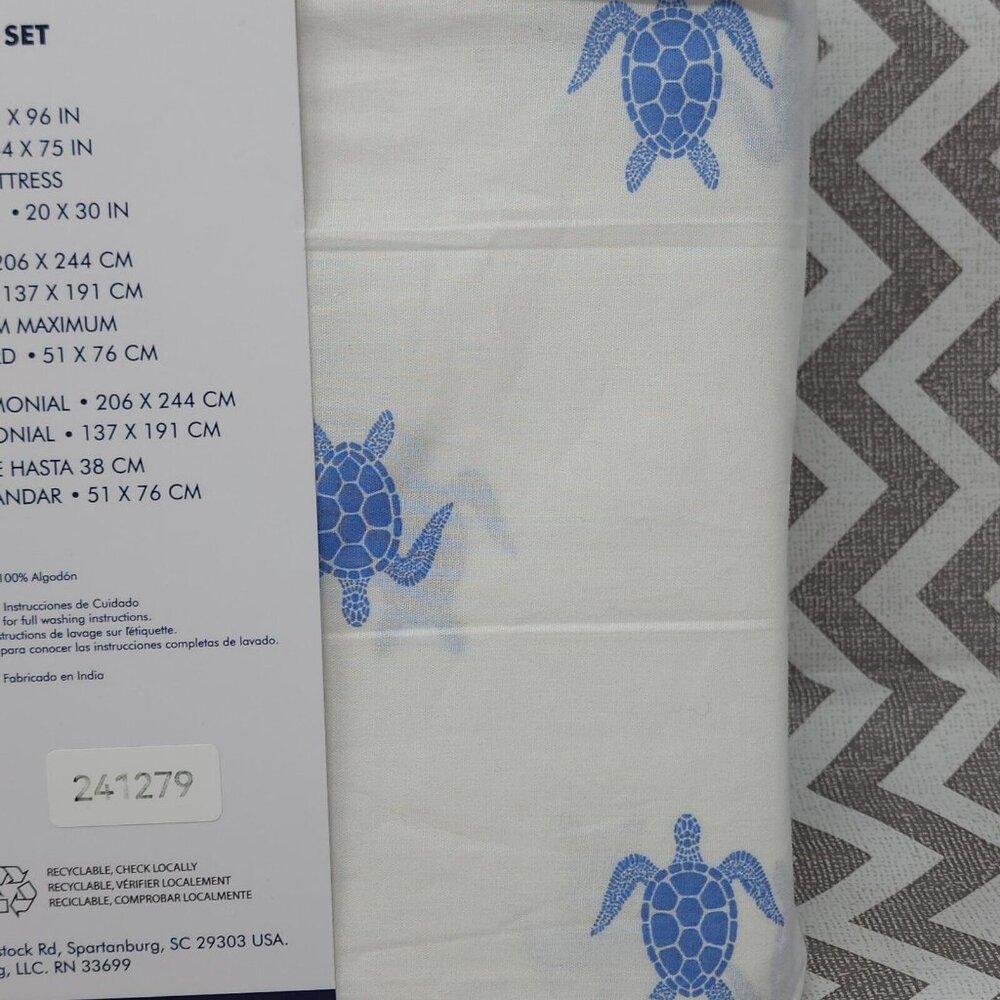 Tommy Hilfiger Cotton Printed FULL/DOUBLE Sheets Set Blue Turtles Lightweight - Picture 7 of 10